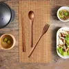 Set sets 6 pc's houten vork draagbaar zilverwerk houten lepel chopstick Japans set servies delicate picknick bestek