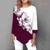 Kvinnors T-shirt Kvinnors Autumn Printed Stitching Long Sleeve T-skjorta damer Casual Plus Size Tops S-5XL 230325