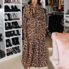 Casual jurken Leopard Printjurk plus maat voor vrouwen Volle mouw Volle borsten vloer Lengte Elegante avondavondfeest Dinner Vestidos