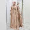 Ethnische Kleidung Hijab Satinkleid Ramadan Muslim Mode Gürtel Abaya Dubai Türkei Arabisch Afrikanische Maxikleider für Frauen Islam Kleidung Roben 230325