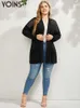 Kvinnors plus storlek ytterkläder rockar yoins kvinnor långärmad cardigan spets lapptäcke höst långa toppar tunna jackor outwear mode bluas plus size kläder 4xl 230325