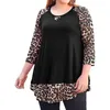 Kvinnors plus -storlek Tshirt Lady Simplicity Plus Size Tshirt Autumn Splicing Leopard tryckt Seven Points Sleeve Loose Casual Medium och Long Pullover Top 230325