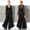 Lace Fashion Black Jumpsuit Moeder van de bruid Pant Pakken lieverd nek bruiloft gast jurk met jassen plus size moeders bruidegom jurken sweart s es