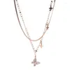 Choker LW Titanium Steel Butterfly Necklace Female Stars Double Cascade In Europe And The Exaggerated Collarbone Chain