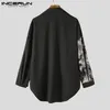 Men's Casual Shirts Men Casual Shirt Spring Print Patchwork Lapel Long Sleeve Streetwear Tops Korean Loose Fashion Shirts Camisas 5XL INCERUN 230325