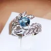 Cluster Ringe Erweiterte Original Frauen Vintage Pfau Feder Ring Weibliche Luxus Schmuck Dame Brillante Zirkon Design Mädchen Geschenk Party