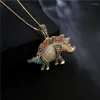 Kettingen Hip Hop Goud Kleur Dinosaurus Hanger Ketting Voor Vrouwen Leuke Koper Micro Inlay Zirkoon Dier Sieraden