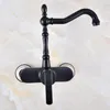 Grifos de lavabo de baño de un solo mango, grifo de lavabo de montaje en pared de doble orificio, grifo mezclador de cocina giratorio de latón aceitado negro 360 Dnf876