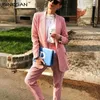 Women's Suits & Blazers SINRGAN Pink Foam Plaid Women And Jackets Spring Autumn Office Lady Long Sleeve Slim Suit Button