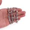 Bracciale con rosario a forma di croce di perline di metallo scavate vintage con scatola di gioielli religiosi di preghiera per uomini e donne