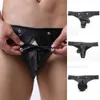 Underpants Men's Sexy Faux Leather Briefs Low Rise Thongs Open Pouch Bag Men Lingerie Underwear Ropa Interior Hombre