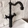 Bathroom Sink Faucets Black Classic Mixer Kitchen Faucet Dual Handle Washbasin And Vessel Cold & Water Taps Wnf345