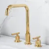 Bathroom Sink Faucets Gold 3-Hole Faucet And Cold Water Household All-Copper Three-Hole Split Basin Cabinet Kitchen Accessories