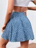 Skirts Chiffon Skirt With Y2k Short Summer Mini Sexy Skirts Women Floral Print High Waist Umbrella Ladies Blue Lnvisible Zipper Lining 230325