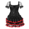 Bustiers Corsets Femmes Corset Robe Plus La Taille Victorienne Dentelle Manches Bouffantes Jupe Ensemble Retour Fermeture Éclair Haut Avec Manches Costumes Noirs 6XLBustiers