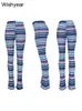 Женские брюки Capris Год сексуальные леггинсы с высокой талией бегут разноцветные вязаные вязаные брюки для женских брюк улицы.