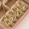 Chaînes Collier Initiale Ronde Pour Femmes Lettre En Cristal Pendentif En Acier Inoxydable Plaqué Or Chaîne Personnalisée Cadeaux D'anniversaire De Noël