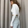 Kvinnors T -skjortor Y2K Streetwear Sexig Slim Fashion Crop Top Female Casual Long Sleeve Tops Elegant Autumn 2023 Twist Bluses Solid Office