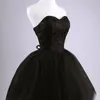 Feestjurken Ladybeauty Aankomst Elegante vrouwen Korte prom jurk Zwart vat prinses Sweetheart Kralen mode Vrouwen Black prom jurk 230325