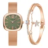 Armbandsur Temperament Compact Quartz Watch Star Armband Fashion Combination Set Women Watches Simple Rose Gold Mesh Luxury
