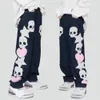 Women's Jeans Furry Skull Letter Star Patches Denim Pants Winter Spring High Street Punk Goth Gothic Jeans Women Trousers Couple Streetwear 230325