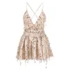 Robes décontractées Vestidos Sequin Dos Nu Bandage Robe Moulante Printemps Été Femmes Sexy Discothèque Partie Mini Col En V Profond Halter Robe