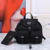 Backpack Style Fashion women black Re-Nylon backpack with Zip regenerated nylon detachable pouch