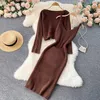 Tweedelige kleding vrouwen elegante slanke sets vrouwelijke trui herfst winter hoge taille gebreide ensemble femme medium lang feest es 230325