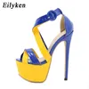 Top Blue High Heels Women Fashion Open Toe Ankle Buckle Strap Platform Sandaler Ladies Nightclub Party Dress Shoes Storlek 42 230306