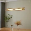 Kroonluchters mifuny kroonluchter houten lange bar -vormige eenvoudige premium led lamp woonkamer eetkamer boekwinkel restaurant plafondlicht