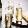 Verbrijzelde drinkware feest bruiloft Clear Cocktail stengelloze plastic wijnglazen Gold Rim Plastic Champagne Flutes RRA4701