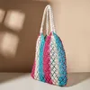 Borse da spiaggia Nuova corda di cotone intrecciata con pannello a contrasto Borsa per le vacanze Tempo libero Moda Rete da pesca da donna Hollow 230327