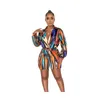 Designer 2023 Women Clothing Casual Jumpsuits High Waist Onesies Fashion Printing Shirt Collar Rompers 5 Colours
