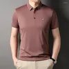 Men's Polos Luxury Men's Shirts Pure Color Polo Shirt Short Sleeve Butterfly Print Soft Casual Business Lapel Summer Cool Embroidery