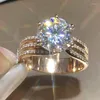 Wedding Rings Gorgeous Dazzling Round Six Porng White Zicron Crystal Engagement Three Layers For Women Fasion Jewelry