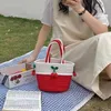 Beach Bags Lovely Cherry Small Women s New Handmade Cotton Thread Straw Woven Fresh Portable Basket 230327