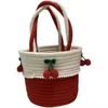 Beach Bags Lovely Cherry Small Women s New Handmade Cotton Thread Straw Woven Fresh Portable Basket 230327