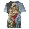 Womens TShirt Jesus Letters Womens TShirt Virgin Mary Round Neck 3D Printed Shirt Fashion Short Sleeve Top Casual Summer Womens Clothing 230327