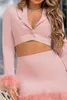 Pink Feather Mother of the Bride Skirts Suits Ladies Women Formal Evening Party Blazer Wear Short Jacket 2 Pieces