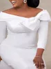 Casual Dresses Elegant Women White Bare Shoulder Long Sleeve Bow Dress For Wedding Party Classy Large Size Evening Formal Outfits XXXL