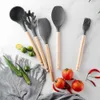 Cookware Parts Silicone Kitchenware Cooking Utensils Set Non stick Spatula Shovel Egg Beaters Wooden Handle Kitchen Tool 230327