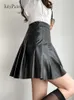 Skirts JulyPalette Spring Summer Pleated Leather Skirts Women A-line Short Skirts Streetwear High Waist Female Faux Leather Skirts 230327