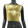 Damestanks Sparkly Metallic Sequins tanktops voor vrouwen sexy holle side split mouwloze crop top nachtclub rave feest camisole tee