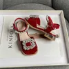 Sandaler Girl's Sandals Crystal Beading Elegant Patent Leather Children Sliders Open Toe Low Heel Solid Color 26-36 Barn Summer Shoes W0327