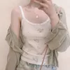 Camisoles Tanks Cotton Crop Top Women Summer Camis Floral Knitted Camis Hollow Out Cute Tops Sweet Girl Lolita Style Aesthetic Kawaii Clothes 230327