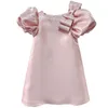 Fille robes Satin soie enfant en bas âge filles robe d'anniversaire élégante soirée robe de soirée manches bouffantes droite fleur mariage Costume