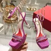 Roman sandals Latest fashion Fuchsia women shoes designer Rhinestone Decoration Party shoe 10.5cm high heeled open toe Ankle Strap sandal with box