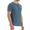 Herren-T-Shirts, Sommer-Baumwolle, Herren-T-Shirt, Henley-Ausschnitt, modisches Design, Slim-Fit, solide T-Shirts, männliche Tops, T-Shirts, Kurzarm-T-Shirt zum Lüften
