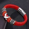 Charm Bracelets Fashion Men's Accessories Red Braided Leather Bracelet Men Jewelry Magnetic Clasps Stainless Steel Personality Wristband