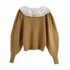 Womens Sweaters Pullover Sweater Ladies 2023 Solid Color Casual Loose High Collar Lantern Sleeve Fashion Mohair Knitted